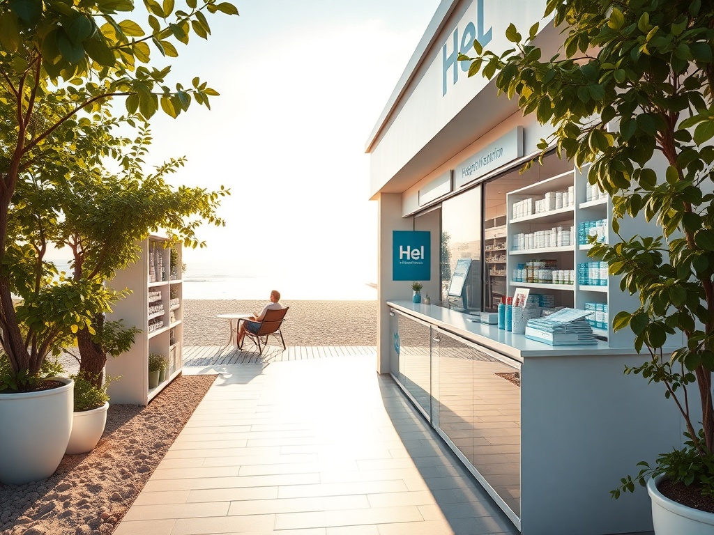 Grafika przedstawiająca kolejkę do lekarza lub ikonę zdrowia z napisem Hel, skupiająca się na kolejkach do specjalistów.